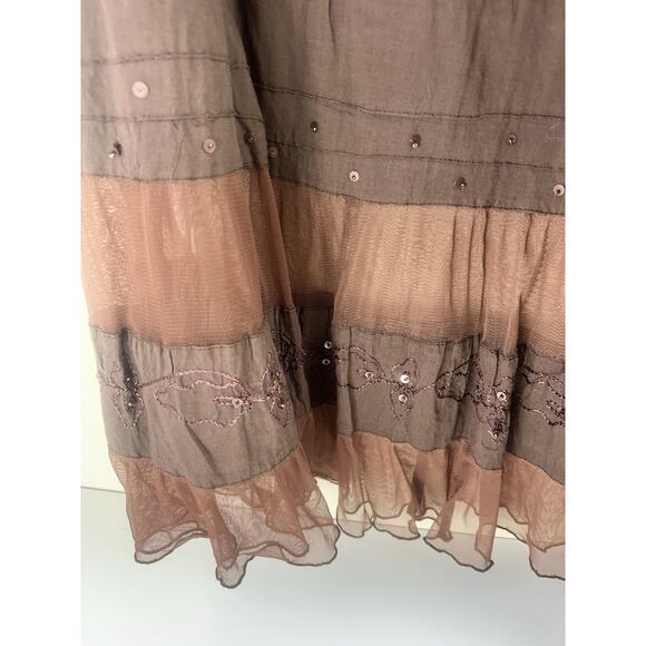 Y2K Cariloha Brown Midi Maxi Skirt Ruffle Tiered Boho Fairy Forest Large Sheer - Picture 7 of 13